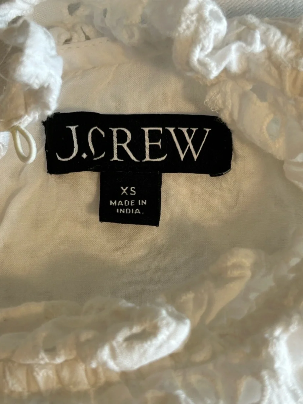 J. Crew White Eyelet Ruffle Neck Puff Sleeve Top size XS cottagecore top
